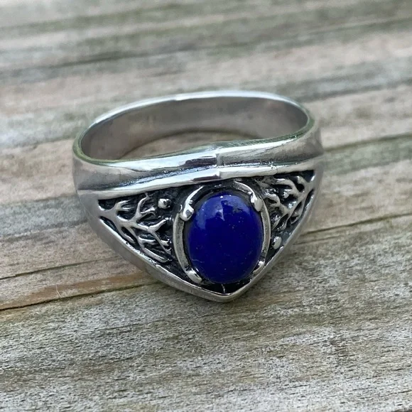 Celtic Tree of life ring .925 Sterling Silver w/ genuine Lapis Lazuli USA - Picture 5 of 16